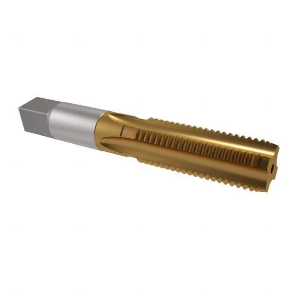 Hertel - M20x2.50 Metric Coarse 6H 4 Flute TiN Finish High Speed Steel Straight Flute Standard Hand Tap - Bottoming, Right Hand Thread, 4-15/32" OAL, 2" Thread Length, D7 Limit, Oversize - Exact Industrial Supply