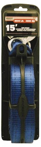 Erickson Manufacturing - 15' Long x 2" Wide, 8,500 Lb Basket Capacity, Polyester Web Sling - Blue, with Hook Ends - Apex Tool & Supply