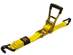 Erickson Manufacturing - 27' Long x 2" Wide, 10,000 Lb Basket Capacity, Polyester Web Sling - Yellow, with Ratchet Tie Down - Apex Tool & Supply