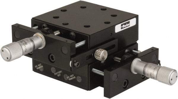 Parker - 29 Kg Capacity, M5 Mount Hole, 13mm Travel, Precision Ball Bearing Table with Center Drive - X-Y Stage, 8 Mounting Holes, 66-1/2mm Long x 66-1/2mm Wide x 25.4mm High - Apex Tool & Supply