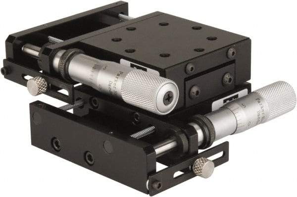 Parker - 62 Lb. Capacity, 10-32 Mount Hole, 1" Travel, Precision Ball Bearing Table with Side Drive - X-Y Stage, 8 Mounting Holes, 2.56" Long x 2.62" Wide x 1" High - Apex Tool & Supply