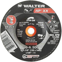 WALTER Surface Technologies - 20 Grit, 5" Wheel Diam, 1/4" Wheel Thickness, Type 27 Depressed Center Wheel - Aluminum Oxide, Resinoid Bond, 12,200 Max RPM - Apex Tool & Supply