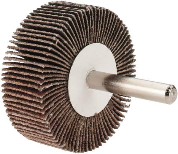 Value Collection - 2" Diam x 3/4" Face Width, Medium Aluminum Oxide Coated Mounted Flap Wheel - 1/4" Shank Mount, 80 Grit, 25,000 Max RPM - Apex Tool & Supply