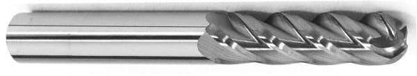 Accupro - 9/16" Diam, 3" LOC, 4 Flute Solid Carbide Ball End Mill - TiCN Finish, Single End, 6" OAL, 9/16" Shank Diam, Spiral Flute - Apex Tool & Supply