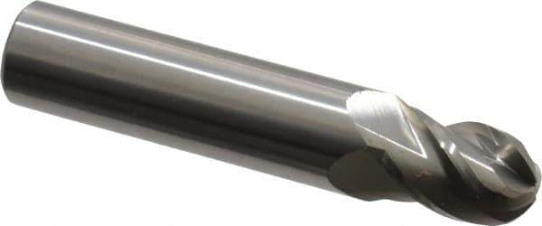 Accupro - 29/64" Diam, 5/8" LOC, 4 Flute Solid Carbide Ball End Mill - Uncoated, Single End, 2-1/2" OAL, 1/2" Shank Diam, Spiral Flute - Apex Tool & Supply