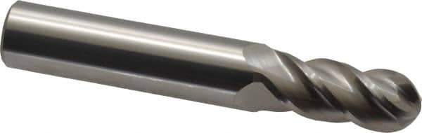 Accupro - 29/64" Diam, 1" LOC, 4 Flute Solid Carbide Ball End Mill - Uncoated, Single End, 3" OAL, 1/2" Shank Diam, Spiral Flute - Apex Tool & Supply