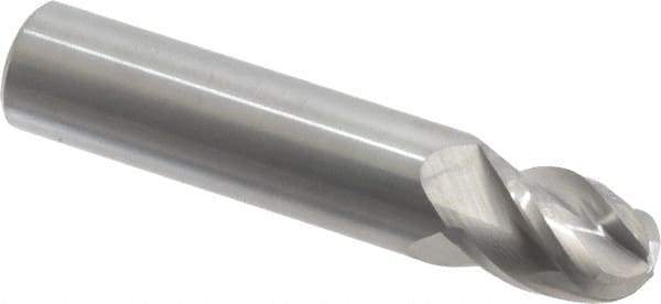 Accupro - 15/32" Diam, 5/8" LOC, 4 Flute Solid Carbide Ball End Mill - Uncoated, Single End, 2-1/2" OAL, 1/2" Shank Diam, Spiral Flute - Apex Tool & Supply