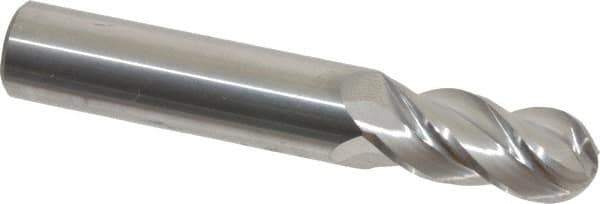 Accupro - 15/32" Diam, 1" LOC, 4 Flute Solid Carbide Ball End Mill - Uncoated, Single End, 3" OAL, 1/2" Shank Diam, Spiral Flute - Apex Tool & Supply