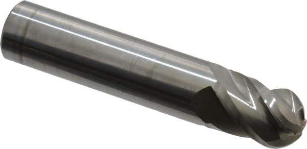Accupro - 31/64" Diam, 5/8" LOC, 4 Flute Solid Carbide Ball End Mill - Uncoated, Single End, 2-1/2" OAL, 1/2" Shank Diam, Spiral Flute - Apex Tool & Supply