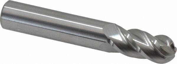 Accupro - 31/64" Diam, 1" LOC, 4 Flute Solid Carbide Ball End Mill - Uncoated, Single End, 3" OAL, 1/2" Shank Diam, Spiral Flute - Apex Tool & Supply