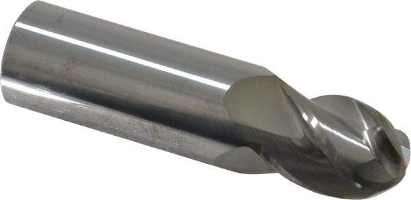 Accupro - 11/16" Diam, 1" LOC, 4 Flute Solid Carbide Ball End Mill - Uncoated, Single End, 3" OAL, 3/4" Shank Diam, Spiral Flute - Apex Tool & Supply