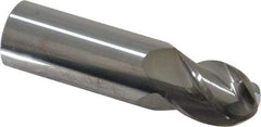 Accupro - 11/16" Diam, 1" LOC, 4 Flute Solid Carbide Ball End Mill - Uncoated, Single End, 3" OAL, 3/4" Shank Diam, Spiral Flute - Apex Tool & Supply