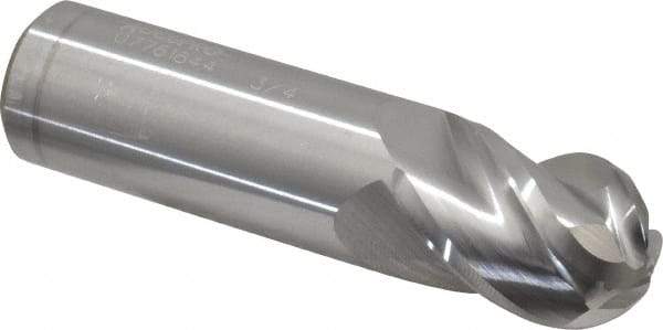 Accupro - 3/4" Diam, 1" LOC, 4 Flute Solid Carbide Ball End Mill - Uncoated, Single End, 3" OAL, 3/4" Shank Diam, Spiral Flute - Apex Tool & Supply