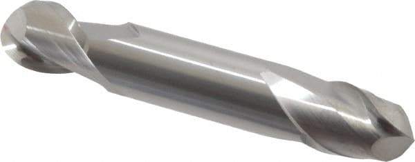 Accupro - 1/2" Diam, 5/8" LOC, 2 Flute Solid Carbide Ball End Mill - Uncoated, Double End, 3" OAL, 1/2" Shank Diam, Spiral Flute - Apex Tool & Supply