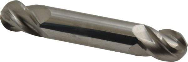 Accupro - 1/2" Diam, 5/8" LOC, 4 Flute Solid Carbide Ball End Mill - Uncoated, Double End, 3" OAL, 1/2" Shank Diam, Spiral Flute - Apex Tool & Supply