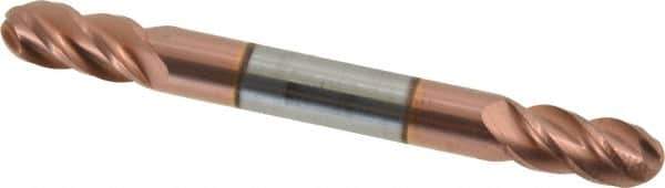 Accupro - 1/4" Diam, 1/2" LOC, 4 Flute Solid Carbide Ball End Mill - TiCN Finish, Double End, 2-1/2" OAL, 1/4" Shank Diam, Spiral Flute - Apex Tool & Supply