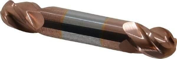 Accupro - 1/2" Diam, 5/8" LOC, 4 Flute Solid Carbide Ball End Mill - TiCN Finish, Double End, 3" OAL, 1/2" Shank Diam, Spiral Flute - Apex Tool & Supply