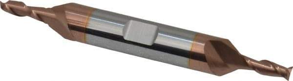 Accupro - 5/32", 7/16" LOC, 3/8" Shank Diam, 3" OAL, 2 Flute, Solid Carbide Square End Mill - Double End, TiCN Finish, Spiral Flute, 40° Helix, Centercutting, Right Hand Cut, Right Hand Flute - Apex Tool & Supply