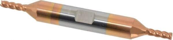 Accupro - 1/8", 3/8" LOC, 3/8" Shank Diam, 3" OAL, 4 Flute, Solid Carbide Square End Mill - Double End, TiCN Finish, Spiral Flute, 40° Helix, Centercutting, Right Hand Cut, Right Hand Flute - Apex Tool & Supply