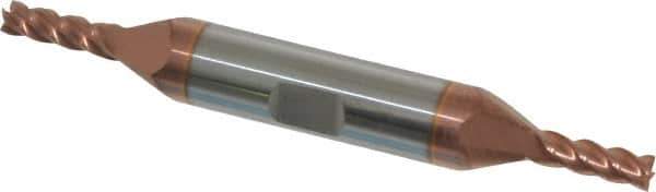 Accupro - 5/32", 7/16" LOC, 3/8" Shank Diam, 3" OAL, 4 Flute, Solid Carbide Square End Mill - Double End, TiCN Finish, Spiral Flute, 40° Helix, Centercutting, Right Hand Cut, Right Hand Flute - Apex Tool & Supply