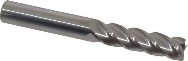 Accupro - 3/8", 1-3/8" LOC, 3/8" Shank Diam, 3" OAL, 4 Flute, Solid Carbide Square End Mill - Single End, Uncoated, Spiral Flute, 40° Helix, Centercutting, Right Hand Cut, Right Hand Flute - Apex Tool & Supply