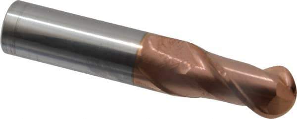 Accupro - 3/4" Diam, 1-1/2" LOC, 2 Flute Solid Carbide Ball End Mill - TiCN Finish, Single End, 4" OAL, 3/4" Shank Diam, Spiral Flute - Apex Tool & Supply