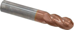 Accupro - 1/2" Diam, 1" LOC, 4 Flute Solid Carbide Ball End Mill - TiCN Finish, Single End, 3" OAL, 1/2" Shank Diam, Spiral Flute - Apex Tool & Supply
