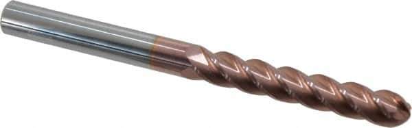 Accupro - 1/2" Diam, 3" LOC, 4 Flute Solid Carbide Ball End Mill - TiCN Finish, Single End, 6" OAL, 1/2" Shank Diam, Spiral Flute - Apex Tool & Supply