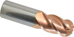 Accupro - 1" Diam, 1-3/4" LOC, 4 Flute Solid Carbide Ball End Mill - TiCN Finish, Single End, 4" OAL, 1" Shank Diam, Spiral Flute - Apex Tool & Supply