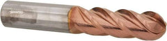 Accupro - 1" Diam, 3" LOC, 4 Flute Solid Carbide Ball End Mill - TiCN Finish, Single End, 6" OAL, 1" Shank Diam, Spiral Flute - Apex Tool & Supply