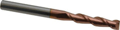 Accupro - 1/4", 1-1/4" LOC, 1/4" Shank Diam, 3" OAL, 2 Flute, Solid Carbide Square End Mill - Single End, TiCN Finish, Spiral Flute, 40° Helix, Centercutting, Right Hand Cut, Right Hand Flute - Apex Tool & Supply
