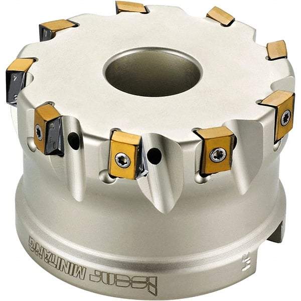 Iscar - 13 Inserts, 4" Cut Diam, 1-1/2" Arbor Diam, 0.492" Max Depth of Cut, Indexable Square-Shoulder Face Mill - 0/90° Lead Angle, 2" High, T490 LN.T 1306 Insert Compatibility, Through Coolant, Series Helitang - Apex Tool & Supply