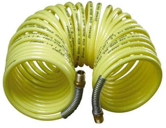 Parker - 3/8" ID, 3/8 Thread, 50' Long, Yellow Nylon Coiled & Self Storing Hose - 225 Max psi, Male Rigid x Male Swivel - Apex Tool & Supply