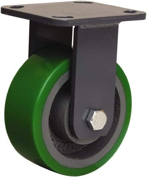 Hamilton - 5" Diam x 2" Wide x 6-1/2" OAH Top Plate Mount Rigid Caster - Polyurethane Mold onto Cast Iron Center, 1,050 Lb Capacity, Sealed Precision Ball Bearing, 4 x 4-1/2" Plate - Apex Tool & Supply