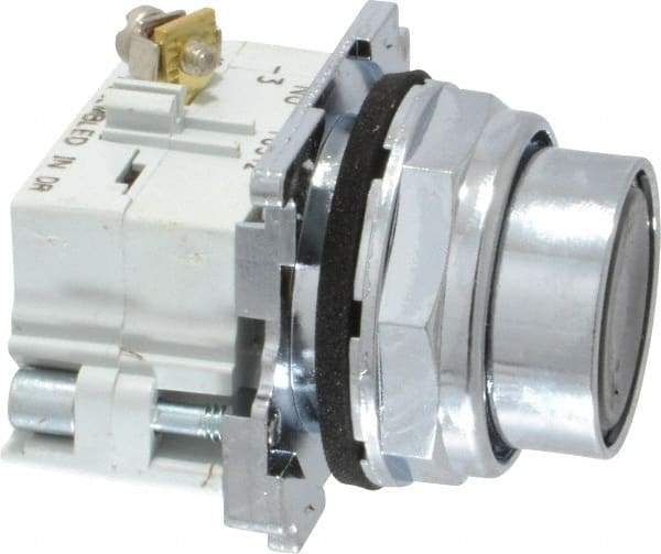 Eaton Cutler-Hammer - 30-1/2mm Mount Hole, Flush, Pushbutton Switch with Contact Block - Round, Black Pushbutton, Nonilluminated, Momentary (MO), Corrosion Resistant, Oiltight and Watertight - Apex Tool & Supply