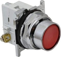 Eaton Cutler-Hammer - 30-1/2mm Mount Hole, Flush, Pushbutton Switch with Contact Block - Round, Red Pushbutton, Nonilluminated, Momentary (MO), Corrosion Resistant, Oiltight and Watertight - Apex Tool & Supply
