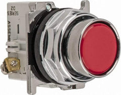 Eaton Cutler-Hammer - 30-1/2mm Mount Hole, Flush, Pushbutton Switch with Contact Block - Round, Red Pushbutton, Nonilluminated, Momentary (MO), Corrosion Resistant, Oiltight and Watertight - Apex Tool & Supply