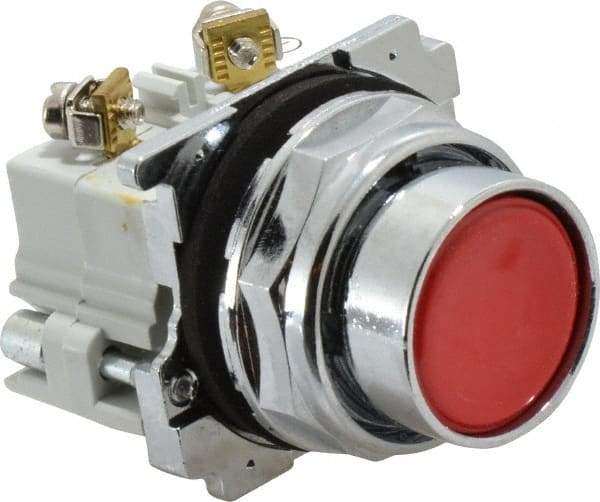 Eaton Cutler-Hammer - 30-1/2mm Mount Hole, Flush, Pushbutton Switch with Contact Block - Round, Red Pushbutton, Nonilluminated, Momentary (MO), Corrosion Resistant, Oiltight and Watertight - Apex Tool & Supply