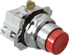 Eaton Cutler-Hammer - 30-1/2mm Mount Hole, Extended Straight, Pushbutton Switch with Contact Block - Round, Red Pushbutton, Nonilluminated, Momentary (MO), Corrosion Resistant, Oiltight and Watertight - Apex Tool & Supply