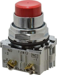 Eaton Cutler-Hammer - 30-1/2mm Mount Hole, Extended Straight, Pushbutton Switch with Contact Block - Round, Red Pushbutton, Nonilluminated, Momentary (MO), Corrosion Resistant, Oiltight and Watertight - Apex Tool & Supply