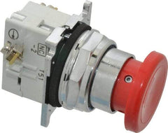 Eaton Cutler-Hammer - 30-1/2mm Mount Hole, Extended Mushroom Head, Pushbutton Switch with Contact Block - Round, Red Pushbutton, Nonilluminated, Momentary (MO), Corrosion Resistant, Oiltight and Watertight - Apex Tool & Supply