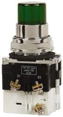 Eaton Cutler-Hammer - 30-1/2mm Mount Hole, Pushbutton Switch with Contact Block - Round, Green Pushbutton, Illuminated, Momentary (MO), Corrosion Resistant, Oiltight and Watertight - Apex Tool & Supply