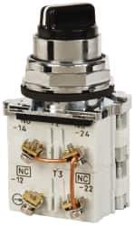 Eaton Cutler-Hammer - 30-1/2mm Mount Hole, 3 Position, Knob Operated, Selector Switch with Contact Blocks - Black, Maintained (MA), Nonilluminated, 2 Contact Blocks, 2NO/2NC, Oil and Watertight - Apex Tool & Supply