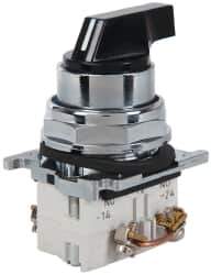 Eaton Cutler-Hammer - 30-1/2mm Mount Hole, 3 Position, Lever Operated, Selector Switch with Contact Blocks - Black, Maintained (MA), Nonilluminated, 1 Contact Block, 2NO, Oil and Watertight - Apex Tool & Supply