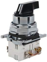 Eaton Cutler-Hammer - 30-1/2mm Mount Hole, 3 Position, Lever Operated, Selector Switch with Contact Blocks - Black, Maintained (MA), Nonilluminated, 1 Contact Block, 2NO, Oil and Watertight - Apex Tool & Supply