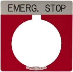 Eaton Cutler-Hammer - Square, Legend Plate - Emergency Stop - Red Background, 30-1/2mm Hole Diameter - Apex Tool & Supply