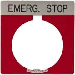 Eaton Cutler-Hammer - Square, Legend Plate - Emergency Stop - Red Background, 30-1/2mm Hole Diameter - Apex Tool & Supply