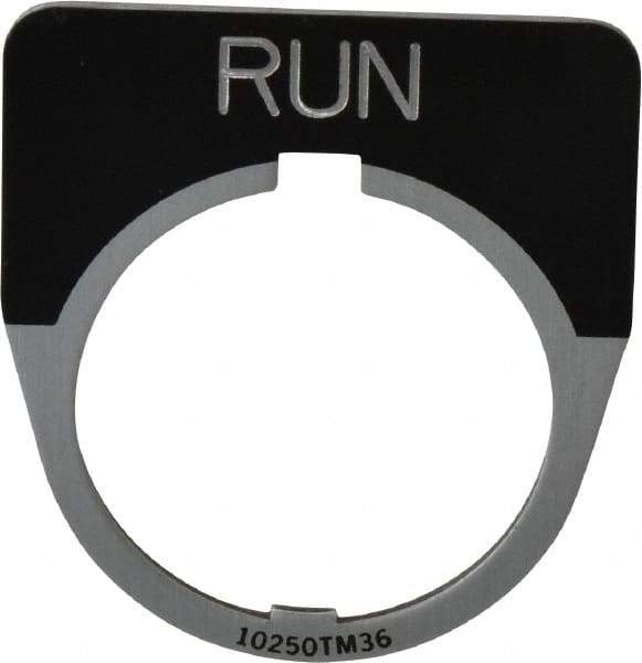 Eaton Cutler-Hammer - Half Round, Legend Plate - Run - Black Background, 30-1/2mm Hole Diameter - Apex Tool & Supply