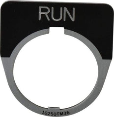Eaton Cutler-Hammer - Half Round, Legend Plate - Run - Black Background, 30-1/2mm Hole Diameter - Apex Tool & Supply