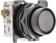 Eaton Cutler-Hammer - 30-1/2mm Mount Hole, Flush, Pushbutton Switch with Contact Block - Round, Black Pushbutton, Nonilluminated, Momentary (MO), Corrosion Resistant, Oiltight and Watertight - Apex Tool & Supply